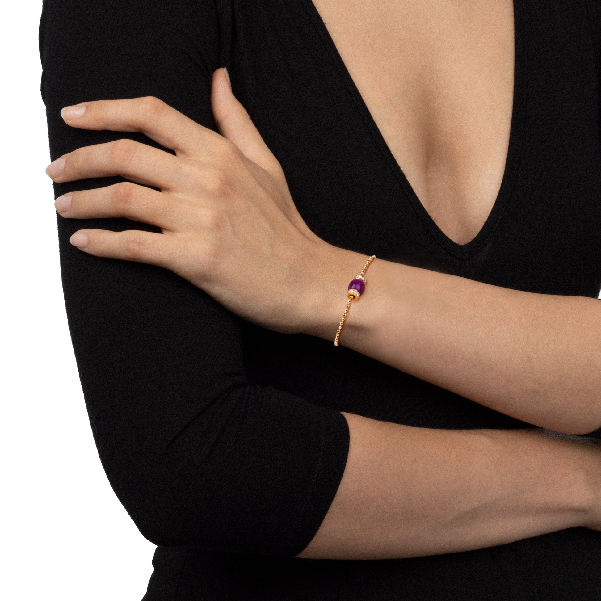 Indossato Bracciale Le Carrousel Giada Viola e Diamanti