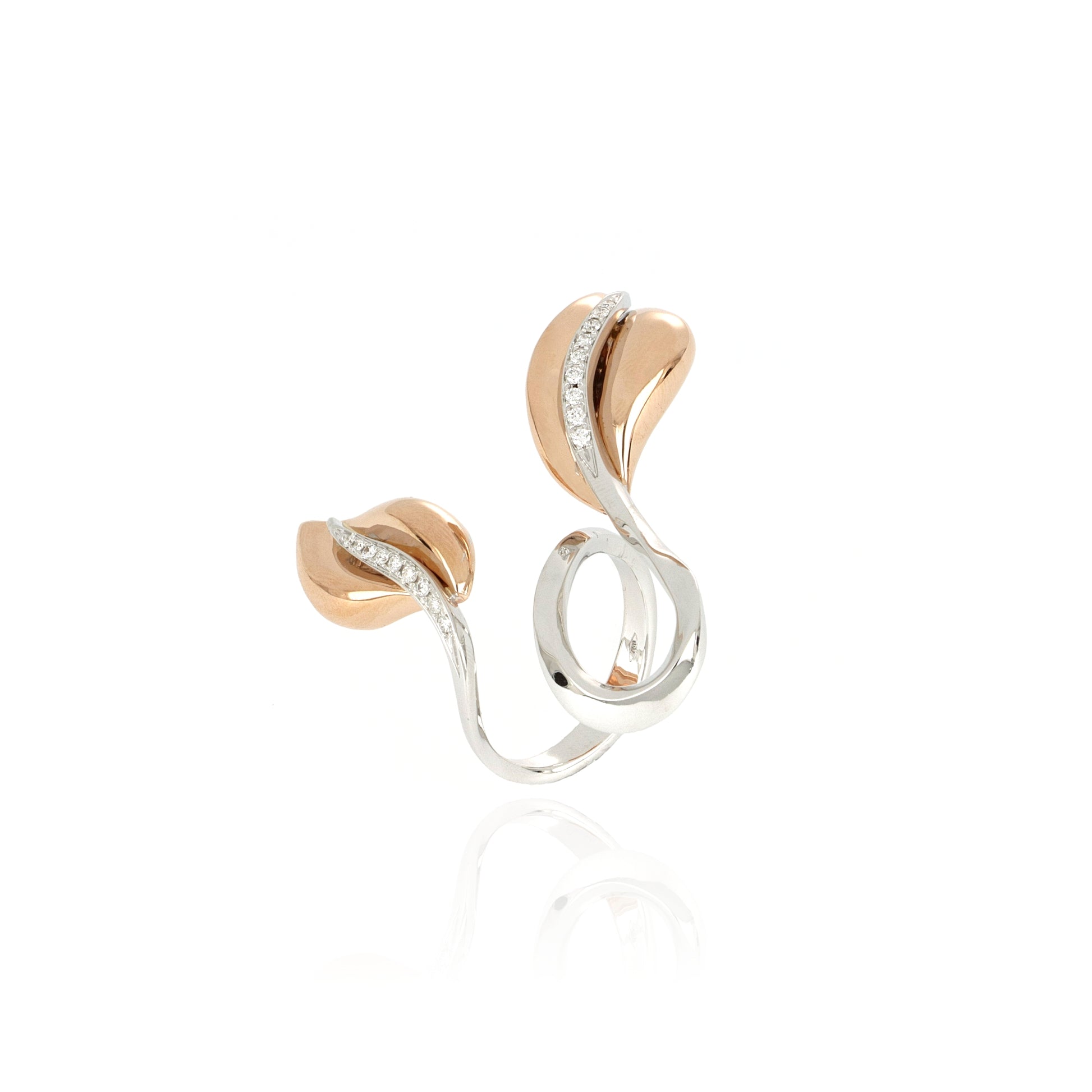 Anello 3 Chic Foglie Oro Bianco e Rosso